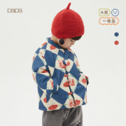 papa爬爬冬季新款宝宝夹棉新年棉服男童女童保暖厚款洋气棉衣外套 红色 80cm