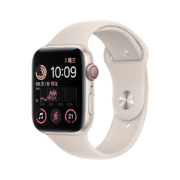 Apple Watch SE 2022 款智能手表 GPS + 蜂窝款 44 毫米 星光色铝金属表壳 星光色运动型表带 MNPW3CH/A