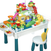 儿童多功能积木桌玩具3-6岁大颗粒玩具学习桌可增高男女孩儿童积木拼装动脑玩具六一儿童节礼物 长方桌+1椅+80滑道积木+130DIY积木