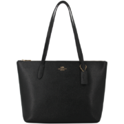 蔻驰（COACH）【官方直供】奢侈品女士中号手提单肩托特包黑色皮质4454IMBLK