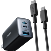 Anker安克 65W三口超能充充电器套装100W数据线1.5m iPhone13/12/11/华为/小米手机笔记本平板充电头 黑