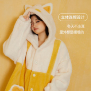 Cottonshell 棉籽壳 加厚珊瑚绒连帽长款家居服睡袍