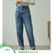 自巧小个子高腰加绒牛仔裤女年冬季新款设计感小众锥形裤长裤21ZQ1514 牛仔蓝 XXS