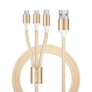 纽曼(Newmine)苹果/Type-c/安卓USB-C一拖三数据线三合一充电线 适用iPhoneX/XS Max/XR/小米华为p30 金色