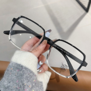 Erilles 正方形TR90素颜眼镜框 女网红ins个性平光镜大框学生近视眼镜架 渐进黑 156变色两用镜片