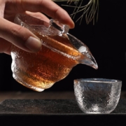 朗特乐 日式初雪耐热加厚玻璃锤目纹茶具品茗杯三才盖碗初雪公道杯功夫茶具分茶器茶漏茶海用具茶具套装组合 初雪套装（1盖碗+4茶杯）