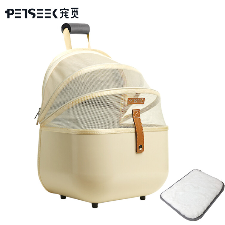 宠觅（petseek）猫包外出便携猫咪冬天双肩背包大容量幼猫袋书包狗狗宠物用品 米黄色【光面底】防水防变形