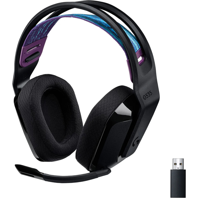 Logitech 罗技 G535 LIGHTSPEED 无线游戏耳机 - 轻质头戴式耳机,翻转静音麦克风,立体声,兼容 PC、PS4、PS5、USB 充电 - 黑色