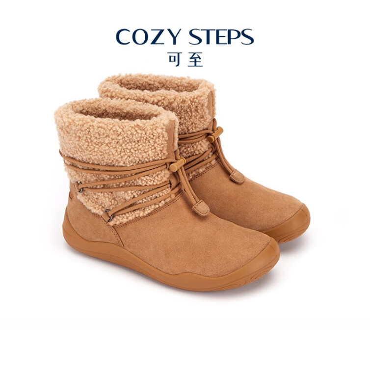 COZY STEPS【圣诞节礼物】可至女士2022秋冬新款时尚短靴羊皮毛一体雪地靴 椰壳棕 38