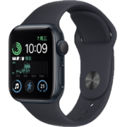 Apple Watch SE 2022款智能手表GPS款44毫米午夜色铝金属表壳午夜色运动型表带 MNK03CH/A