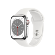 Apple Watch Series 8 智能手表GPS + 蜂窝款41毫米银色不锈钢表壳白色运动型表带 MNJ63CH/A