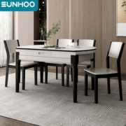 PLUS会员！SUNHOO 双虎-全屋家具 大理石纹轻奢餐桌椅组合 208餐桌+210四把椅子