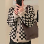 TONLION 唐狮 女士韩系棋盘格针织衫