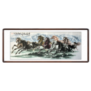 泓砚 新中式国画徐悲鸿八骏图马到成功山水画办公室客厅装饰画沙发背景墙靠山马挂画壁画 山马 四尺（实木外框+有机玻璃）80*165cm/幅