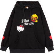 B.Duck小黄鸭xHelloKitty联名加绒连帽卫衣秋冬新款甜美减龄 黑色 S