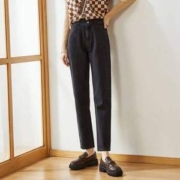 ESE·Y 逸阳 女士双排扣高腰直筒九分牛仔裤