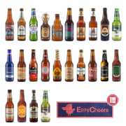 Easycheers精酿啤酒组合年货礼盒整箱 白啤黑啤进口比利时德国国产 青岛趣饮 多国精选礼盒装24支+吧台垫