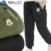 迪士尼（Disney）儿童羽绒裤女童男童裤子秋冬轻薄白鸭绒洋气外穿女宝宝保暖棉裤 男童米奇黑色 633 110cm 参考身高105-115