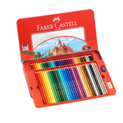 辉柏嘉（Faber-castell）彩铅 100色油性彩铅 彩色铅笔 绘画套装美术城堡系列（配笔刨+橡皮）红铁盒装115700