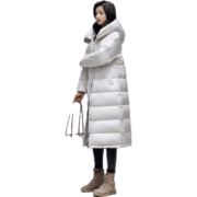 YAYA鸭鸭羽绒服女中长款2022冬季新款女装韩版修身连帽休闲防寒保暖羽绒外套女 白色 M【建议100-120斤】