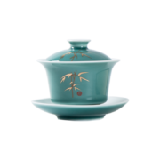 金镶玉 茶杯 三才盖碗杯泡茶杯功夫茶具陶瓷盖碗 豆青节节高盖碗