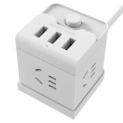 AIKEDUN 艾克盾 主动灭火带线立式魔方 四位17孔+3USB 1.45m灰白