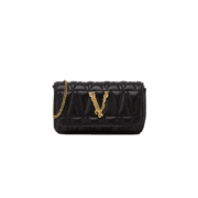 范思哲（VERSACE） 22秋冬奢侈品女士绗缝链条式羊皮革晚宴包黑色迷你