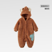 威尔贝鲁婴儿爬服加厚睡衣秋冬宝宝家居服保暖亲子装冬连体衣 暖咖色 80