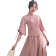 中式伴娘服2022新款春夏秋长款中国风显瘦婚礼宴会闺蜜演出晚礼服女 美何 豆沙粉-2 L 95-105斤