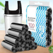 清宜美自动收口抽绳垃圾袋家用加厚拉绳手提式塑料袋厨房中号一次性袋 300只 手提款