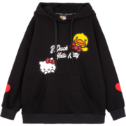 B.Duck小黄鸭xHelloKitty联名加绒连帽卫衣秋冬新款甜美减龄 黑色 S