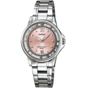 卡西欧（CASIO）女表 全身不锈钢闪耀表圈时尚粉色商务防水石英手表 LTP-1391D-4A