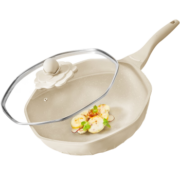 VELOSAN（温仑山）繁花烙联名炒锅不粘锅白玉山茶花网红麦饭石色 炒锅【懿德】-凝脂白玉