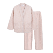 夏娃之秀家居服女加厚法兰绒冬季保暖睡衣两件套女J7006 浅杏色(J7022) M