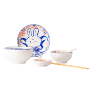 共禾京品（JINGREPUBLIC） 萝卜墩墩可爱兔子餐具一人食家用高颜值陶瓷汤碗饭碗盘子6件套装 萝卜墩墩一人食6件套