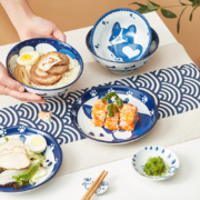 史低！共禾京品 日式手绘可爱狗狗釉下彩碗碟 6件套