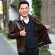 卡鲁狄普 中老年男士加绒加厚爸爸装皮夹克