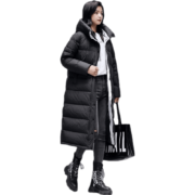 YAYA鸭鸭羽绒服女中长款2022冬季新款女装韩版修身连帽休闲防寒保暖羽绒外套女 黑色 M【建议100-120斤】