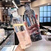 水莎  韩式时间刻度杯 透明黑色