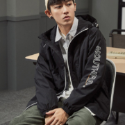 唐狮 男式 春秋连帽撞色印花外套
