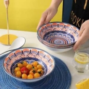 釉下彩绘，乐村淘 波西米亚风格 日式8英寸汤碗 4个装