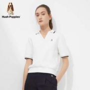 PLUS会员，Hush Puppies 暇步士 女士纯棉V领短袖POLO衫 4色