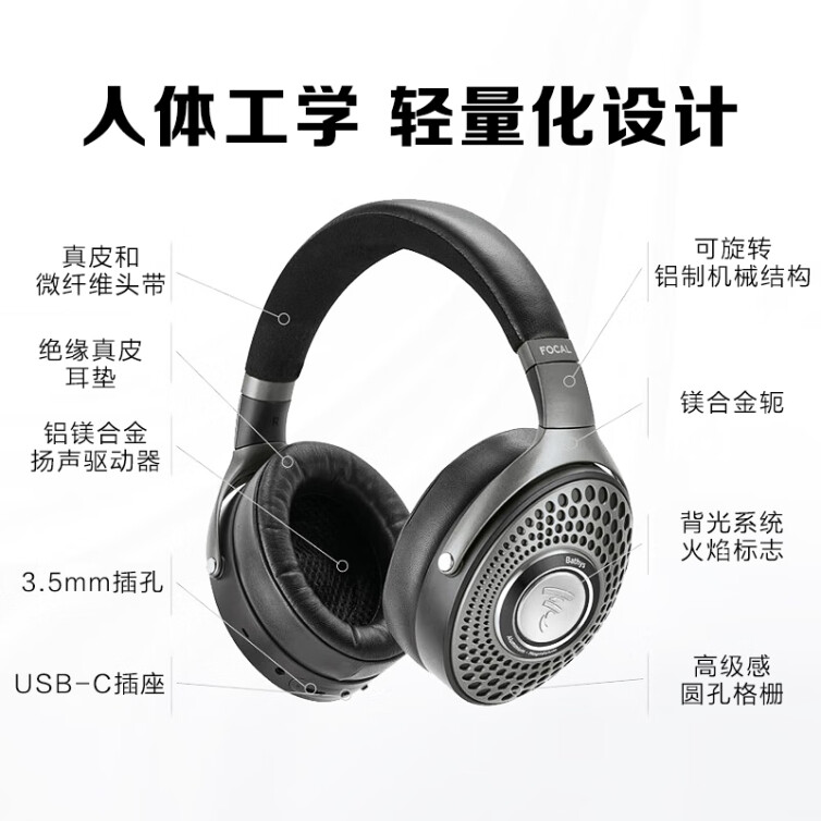 FOCAL the spirit of sound劲浪耳机 Bathys 深海潜艇 头戴式双重主动降噪 带麦hifi发烧级无线蓝牙 DAC 3.5 USB 降噪乌耳麦