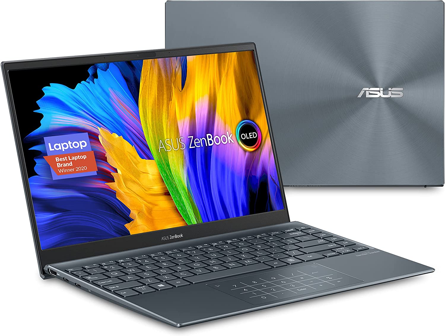 ASUS 华硕 ZenBook 13 OLED 超薄笔记本电脑,13.3 英寸 OLED FHD NanoEdge 边框显示屏,AMD Ryzen 5 5500U,8GB LPDDR4X RAM,512GB PCIe SSD,数字垫,Wi-Fi 5,Windows 11 家庭,松灰色,UM325UA-DH51