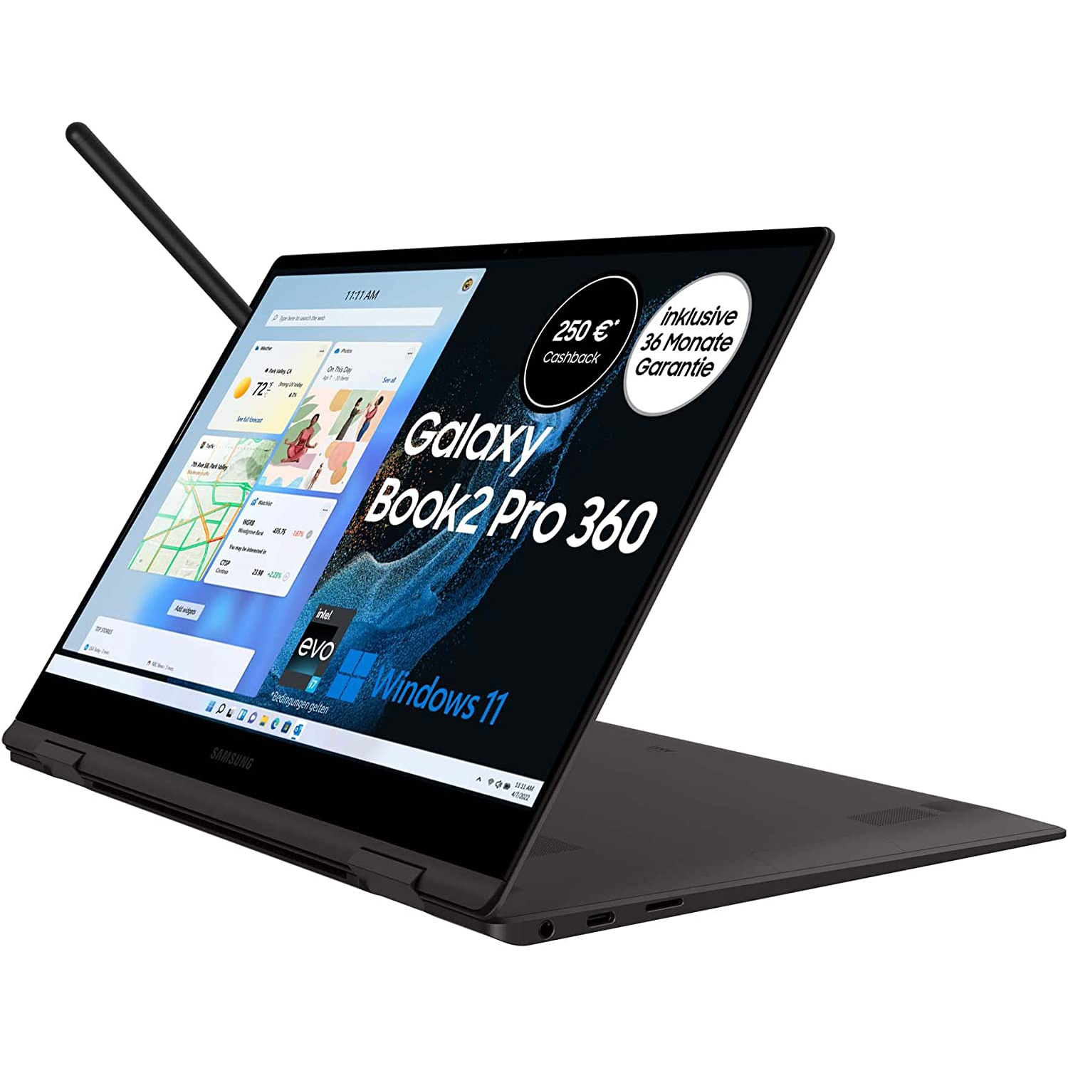 Samsung 三星 Galaxy Book2 Pro 360 33.78 厘米（13.3 英寸）笔记本电脑（英特尔酷睿处理器 i5、8 GB RAM、256 GB SSD、Windows 11 家庭版），石墨