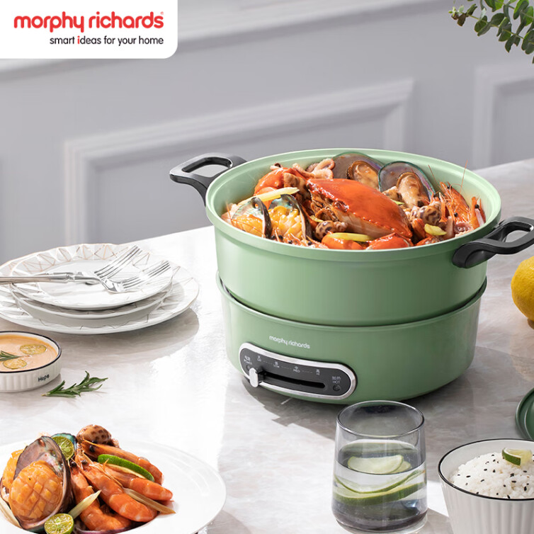 摩飛電器（Morphyrichards）多功能鍋 家用多用途鍋 電火鍋料理鍋鴛鴦鍋電熱鍋電煮鍋 3升 火鍋鍋 MR9087 薄荷綠