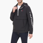 M码！Tommy Hilfiger 汤米·希尔费格 男式轻质半拉链连帽套头防水夹克 158AN438  直邮含税到手￥430.3
