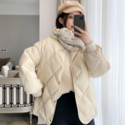 韩版羽绒服女上衣短款棒球服2022年冬新时尚百搭减龄显瘦菱格外套