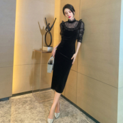 黑色丝绒连衣裙名媛气质2023早春新款晚礼服平时可穿修身礼服裙女