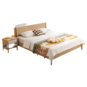 新品发售：LINSY 林氏家居 DS1A 北欧实木脚双人床 原木色 150*200cm